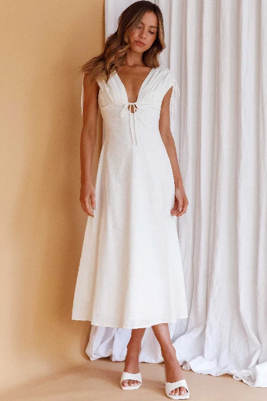 Cape Cod Drawstring Accent Midi Dress White