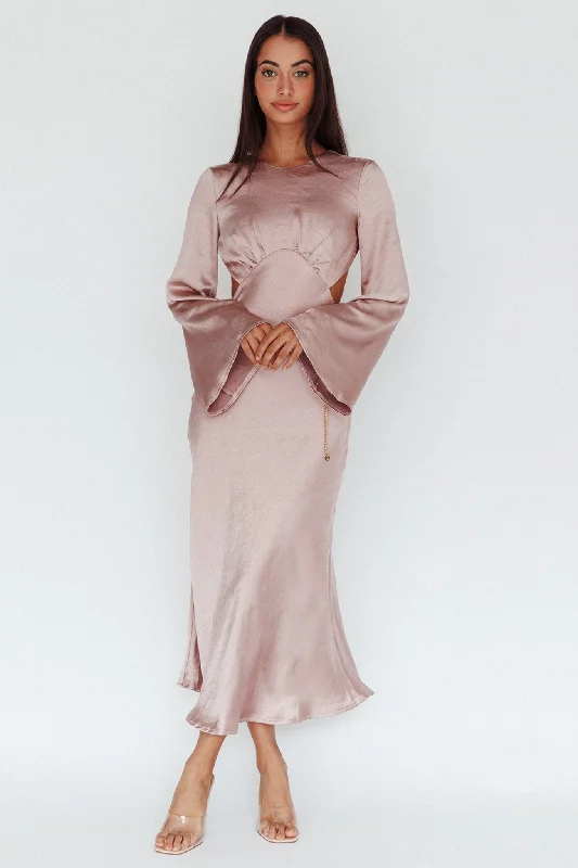 Doting Bell Sleeve Cut-Out Midi Dress Wood Rose