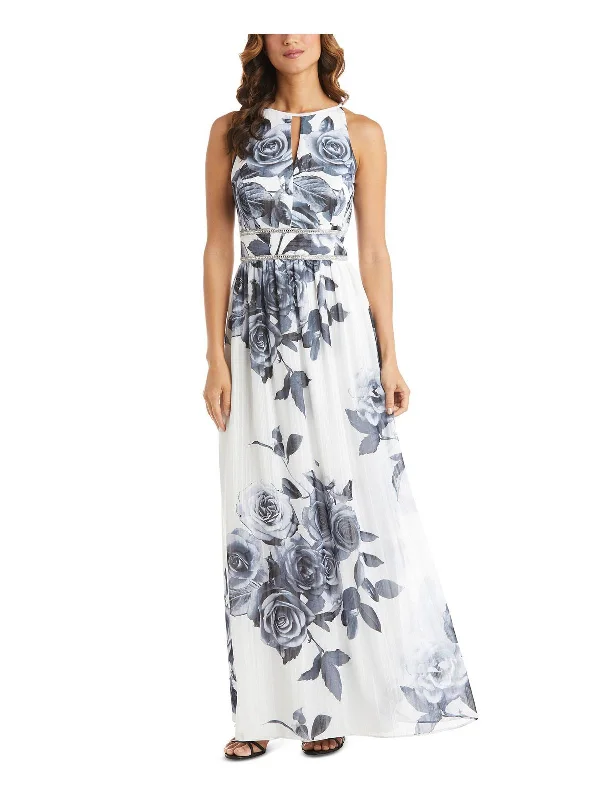 Petites Womens Floral Maxi Evening Dress