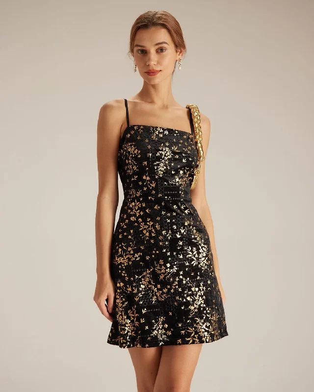 The Black Floral Sheath Slip Mini Dress