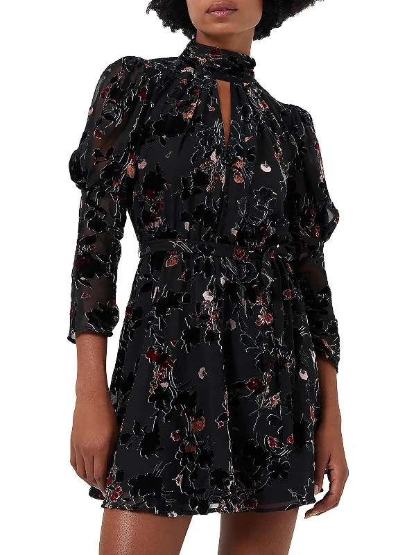 Womens Burnout Floral Print Mini Dress