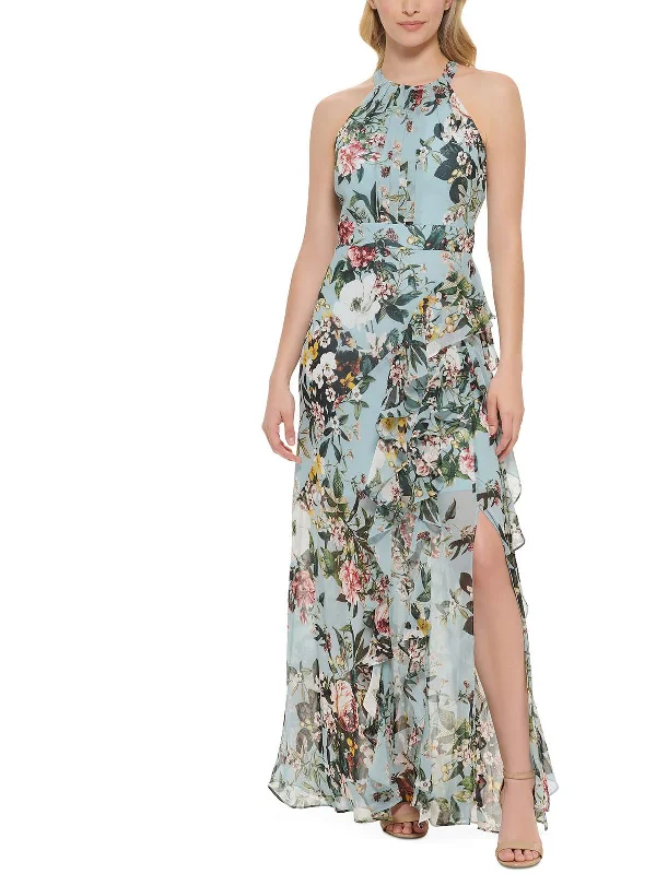 Womens Floral Halter Maxi Dress