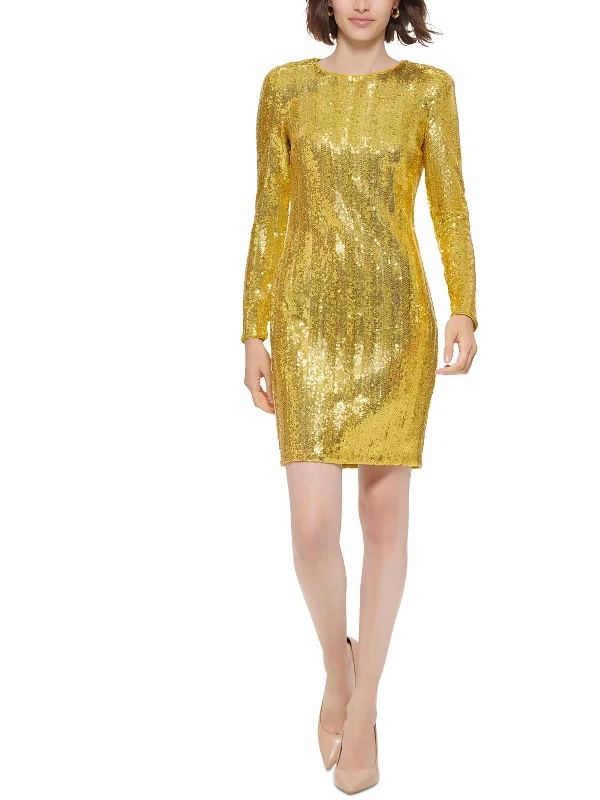 Womens Sequined Mini Sheath Dress