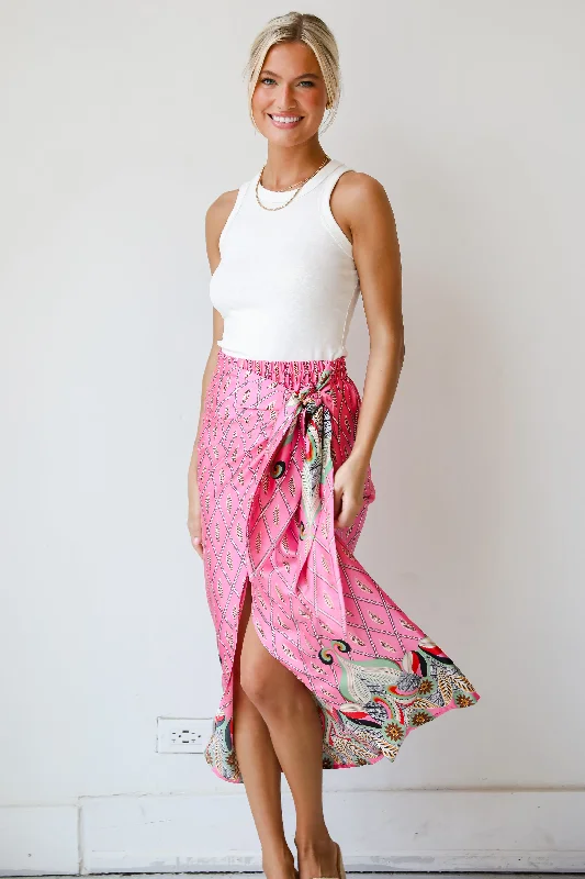 FINAL SALE - Exceptional Attitude Pink Satin Wrap Midi Skirt