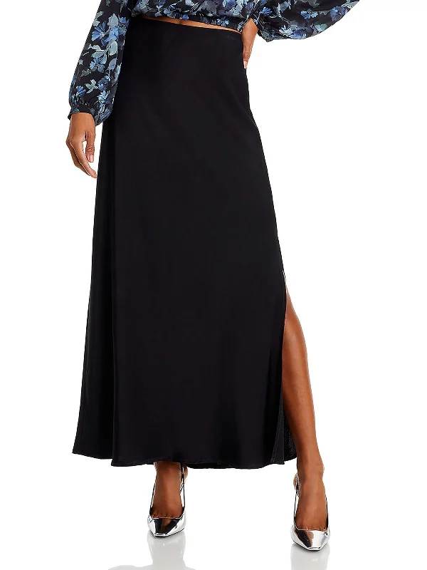 Womens Satin Slit Bias Maxi Skirt