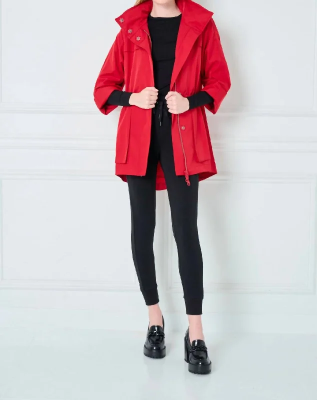 Crinkle Rain Jacket In Cherry Red