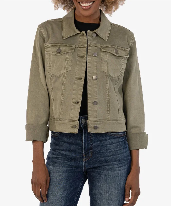 Julia Crop Denim Jacket In Olive